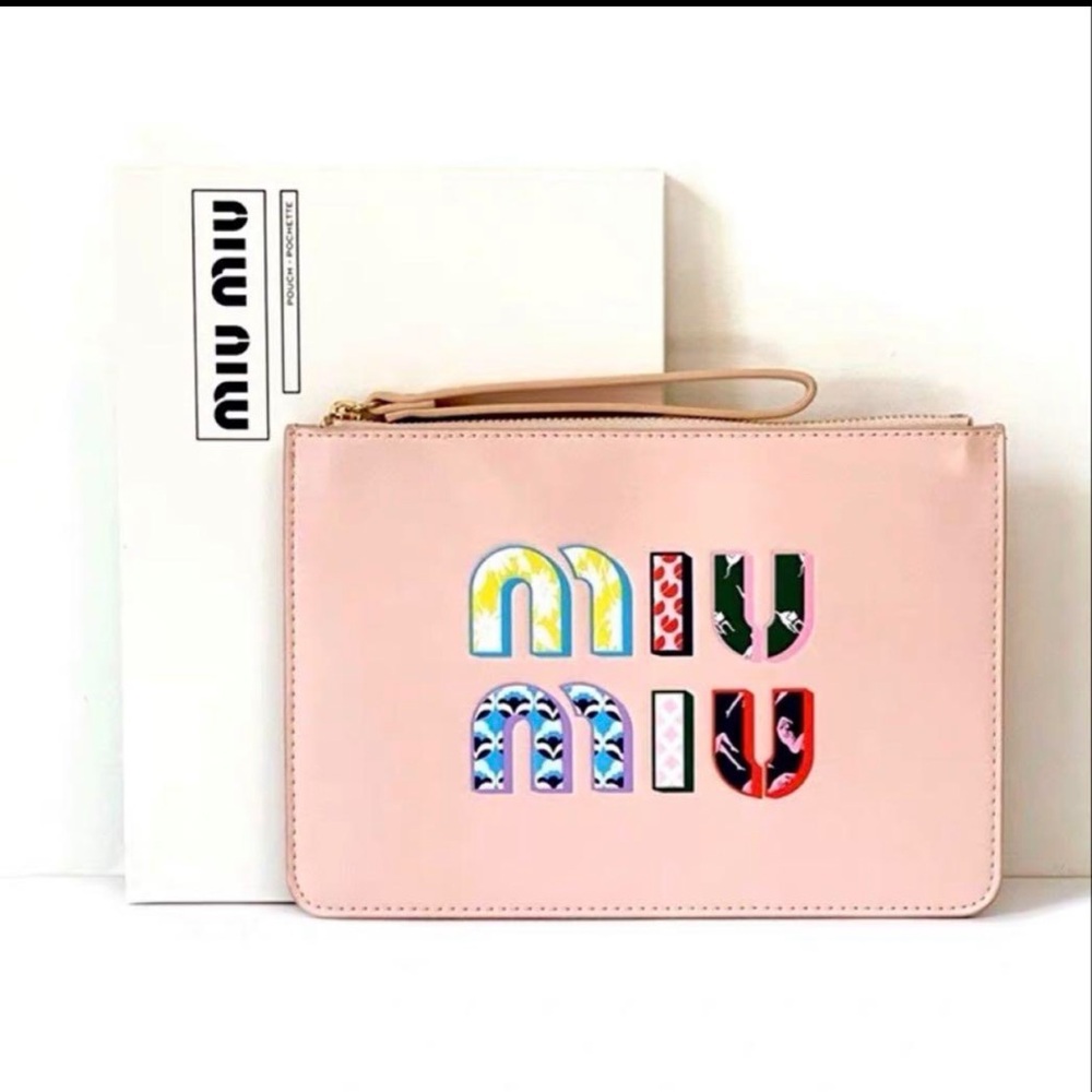 Miu Miu Multicolor Logo Pink Pouch